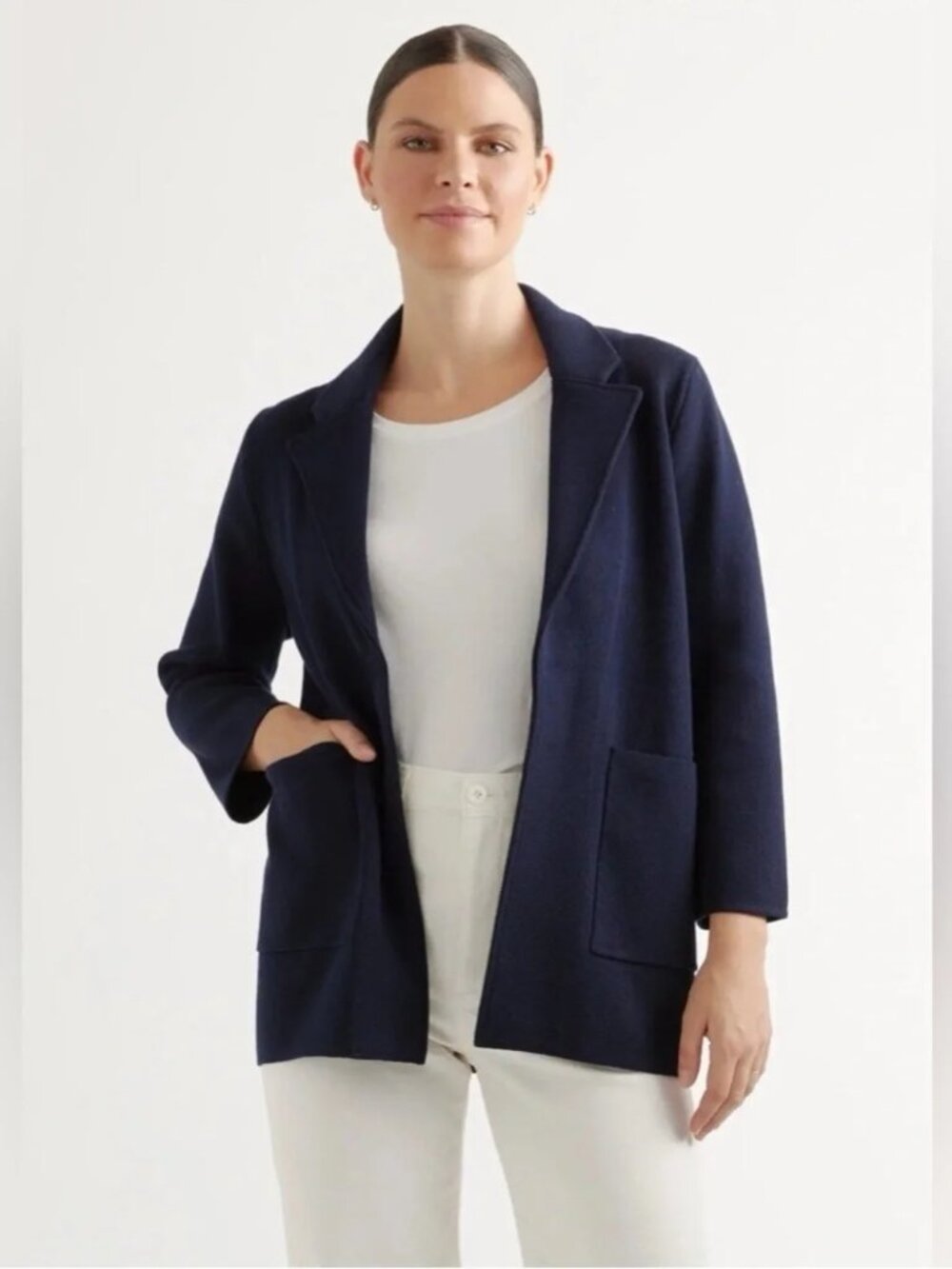 Quince - 100% Organic Cotton Knit Blazer Cardigan Jacket | Medium | Navy Blue